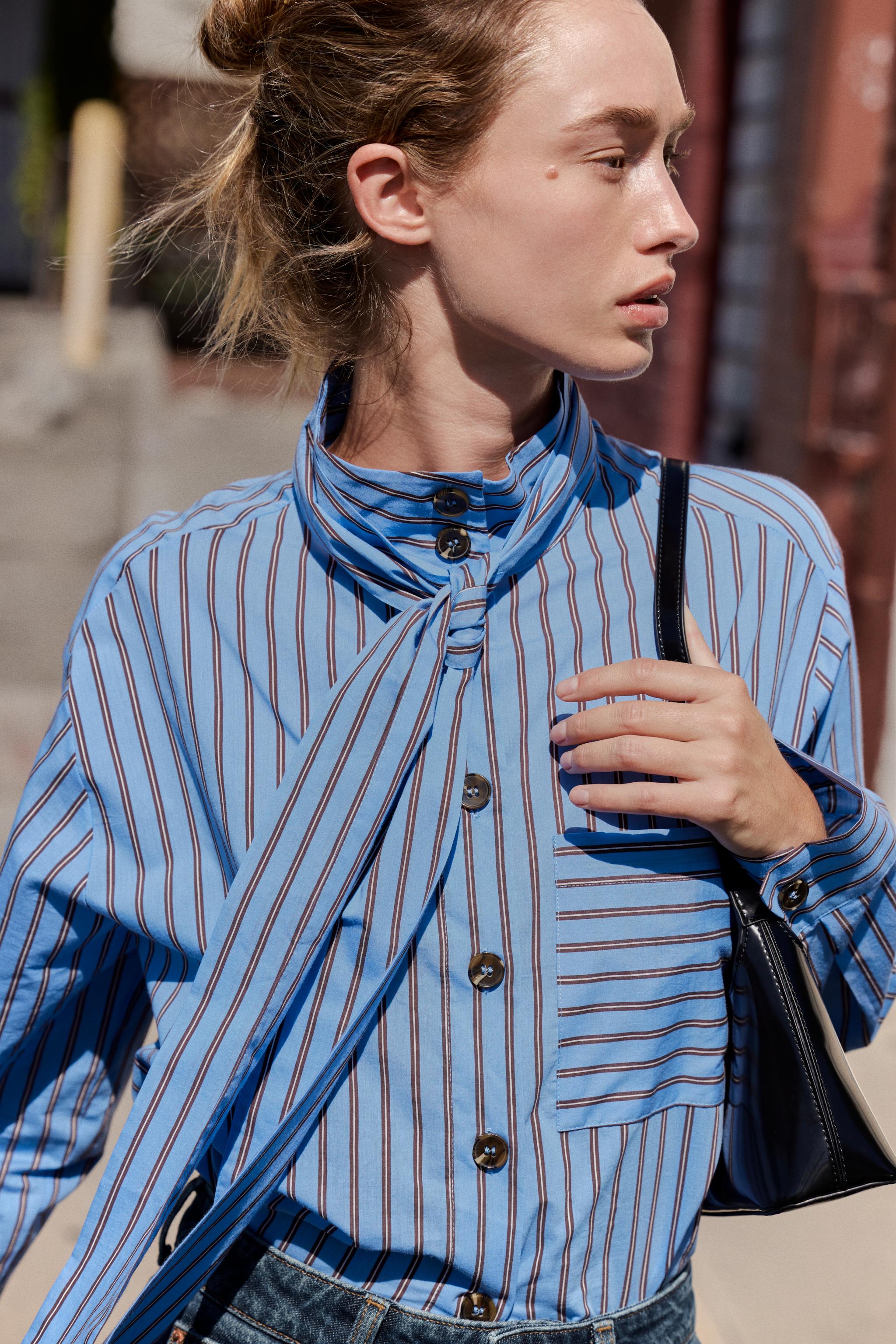 STRIPED TIE-DETAIL SHIRT